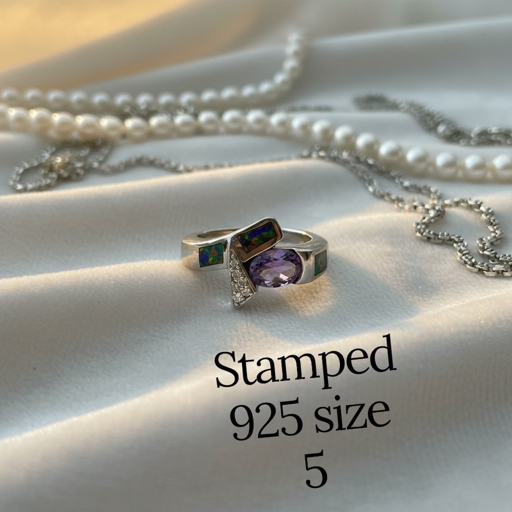 Rare Amethyst Ring with multi color inlay and cz sterling silver - Picture 1 of 6